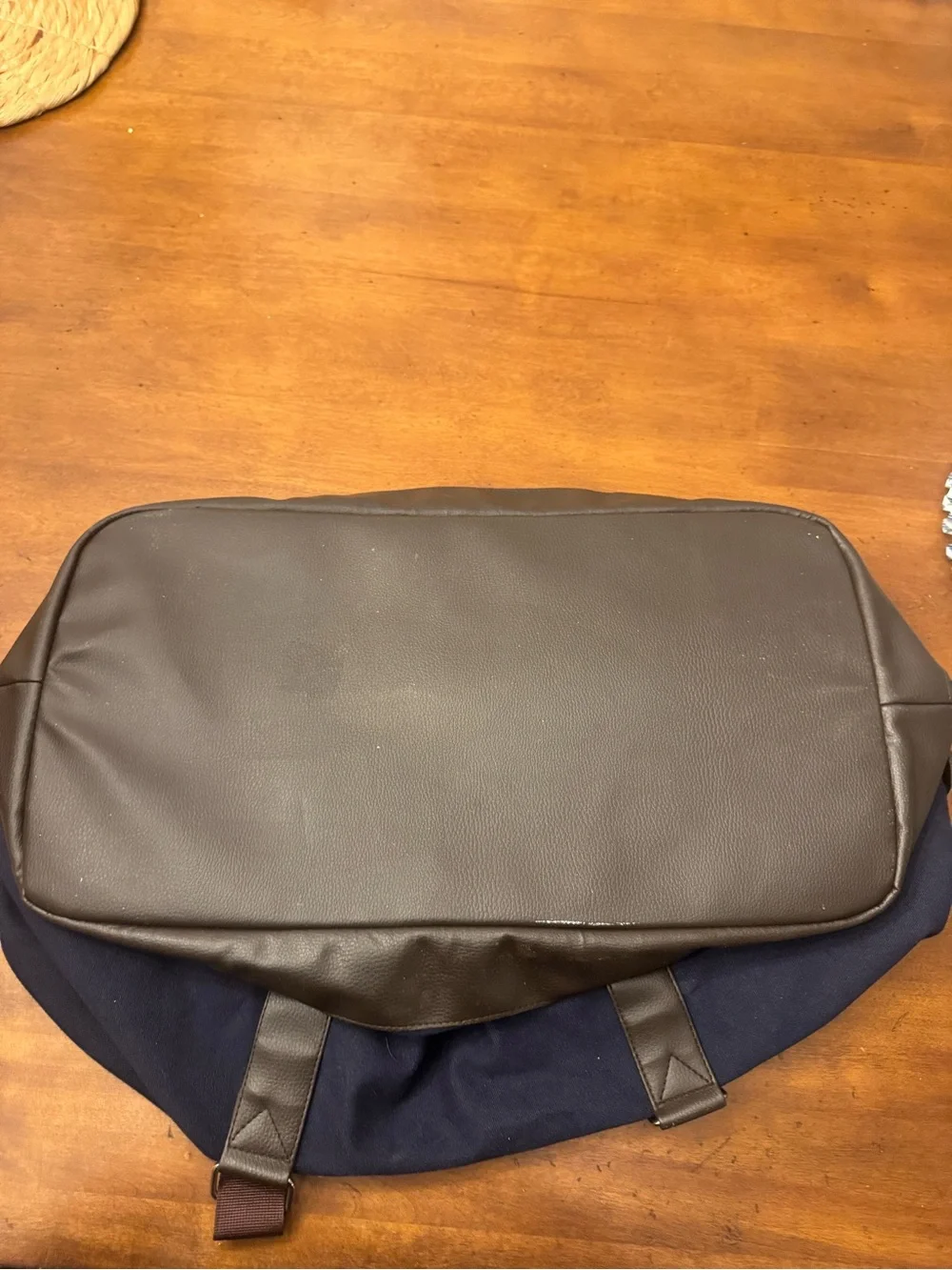 Classic Navy Canvas Duffel Bag with Brown Trim